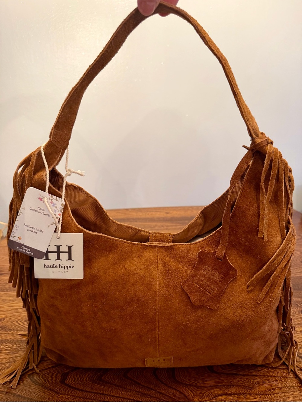 Haute Hippie Cognac Suede Fringe Shoulder Hobo Bag